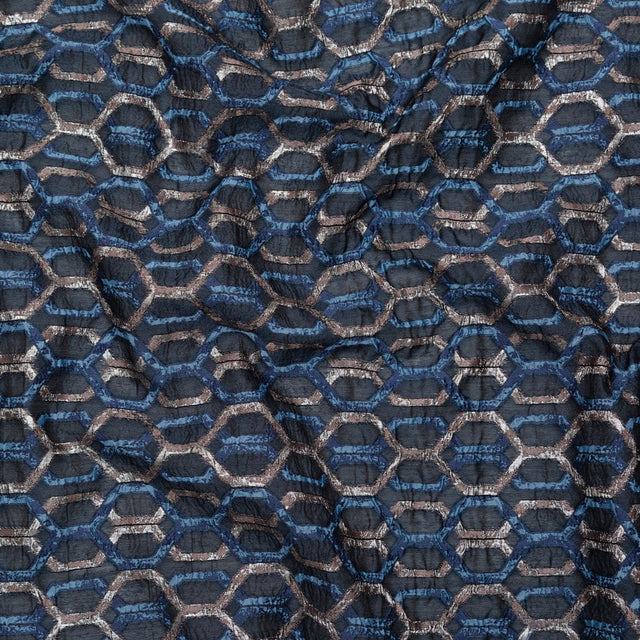 Metallic Eclipse and Silver Overlapping Hexagons Organza Brocade