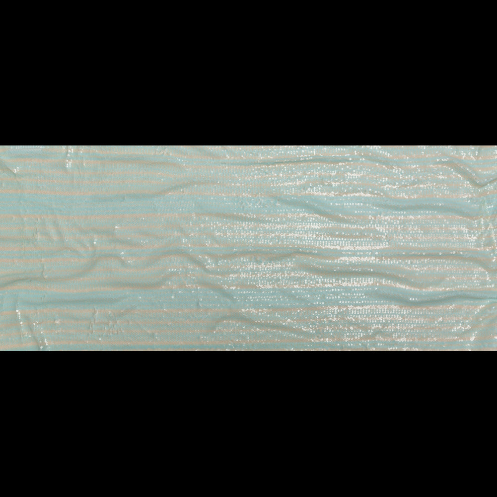 Mesh with Shell Sequins - Opal Blue and Almond Milk Stripes on White Full