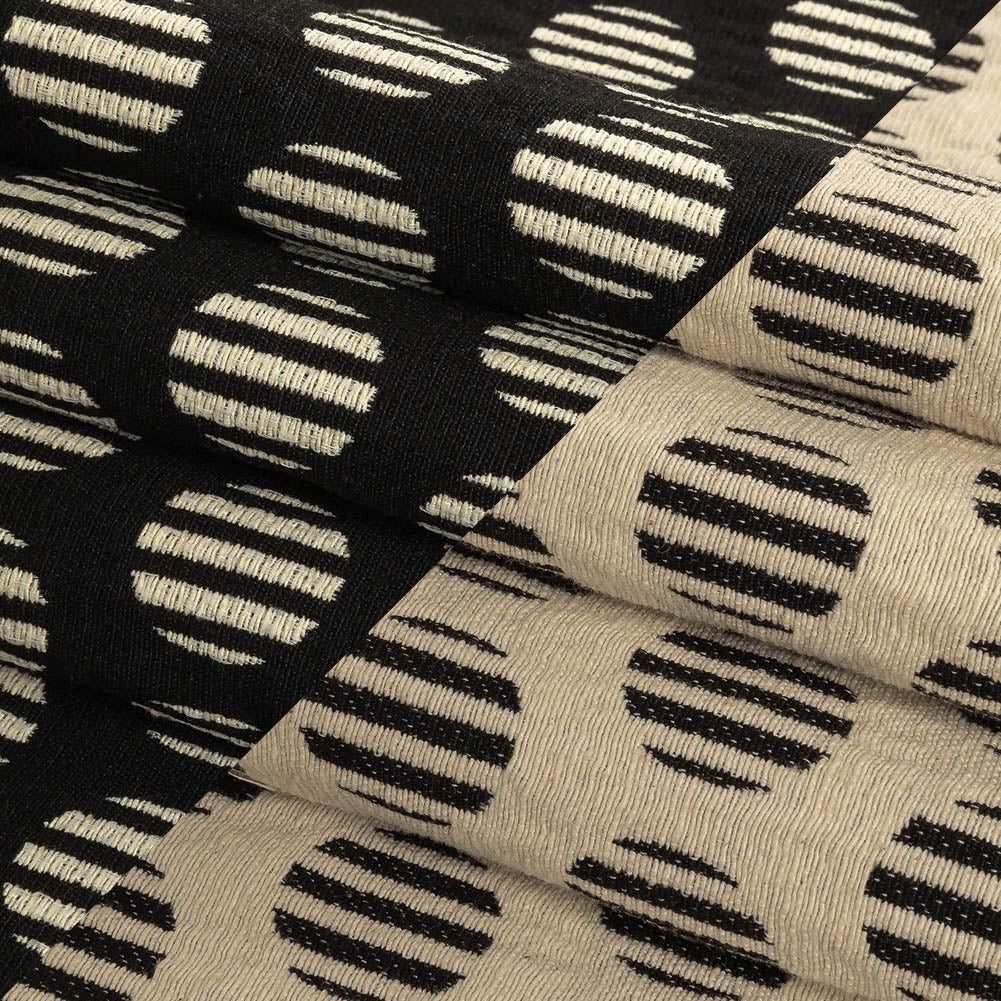 Italian Black and Birch Striped Polka Dots Cotton Jacquard Folded