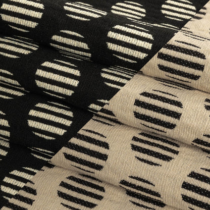 Italian Black and Birch Striped Polka Dots Cotton Jacquard Folded