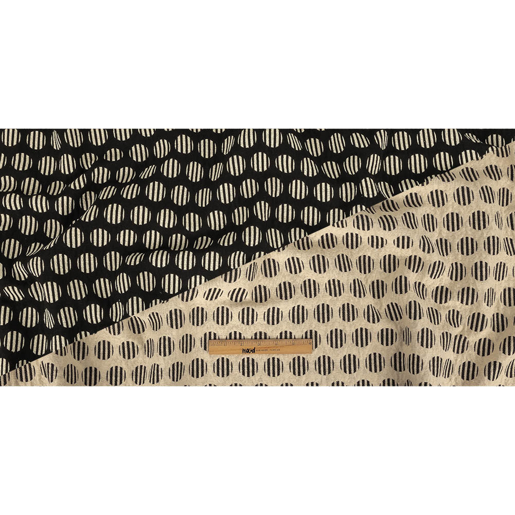 Italian Black and Birch Striped Polka Dots Cotton Jacquard Full