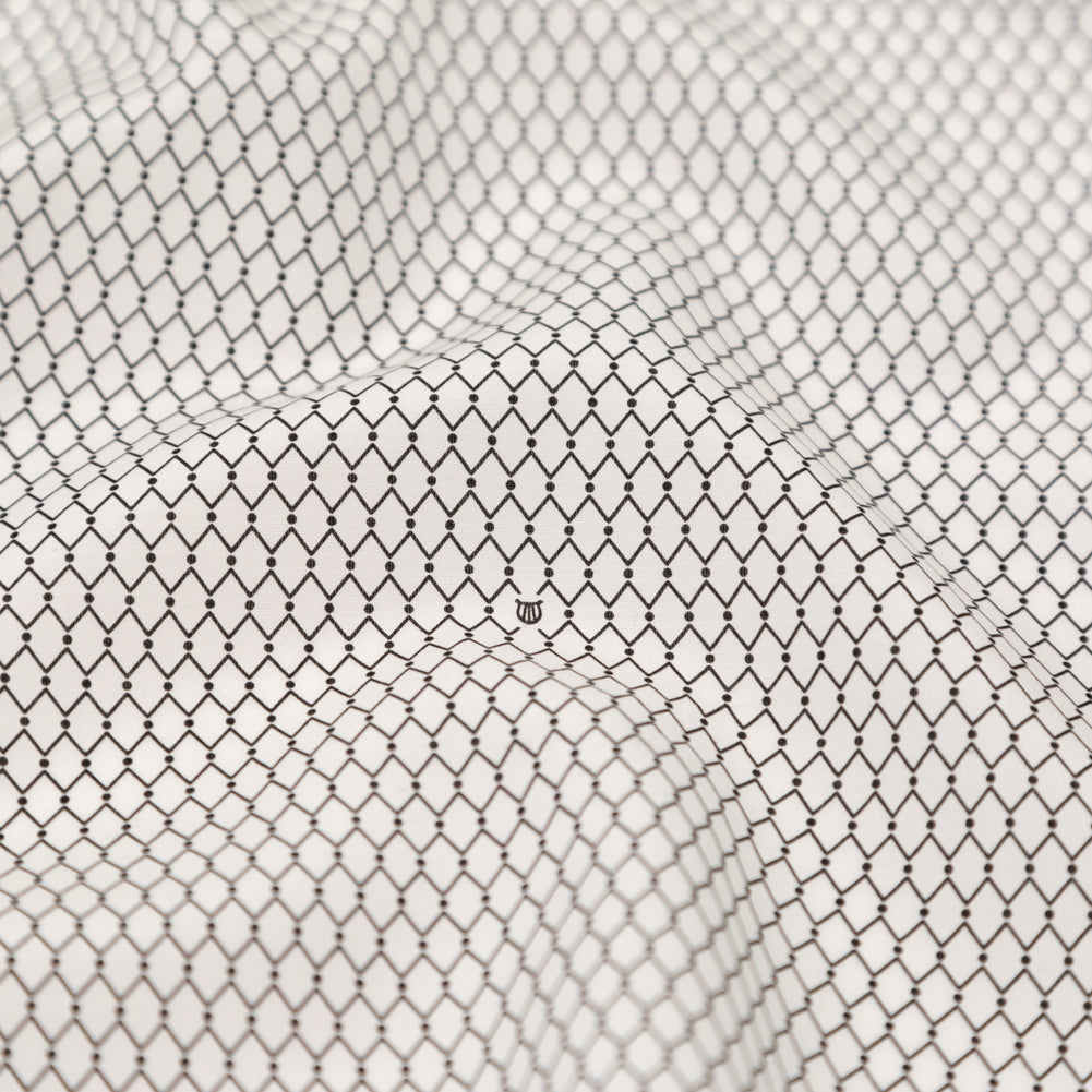 Italian White and Black Geometric Silk and Cotton Voile Detail
