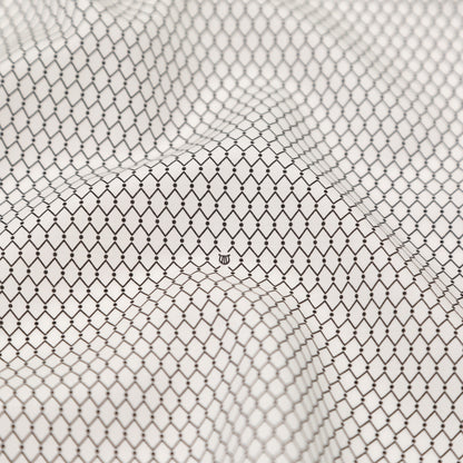 Italian White and Black Geometric Silk and Cotton Voile Detail