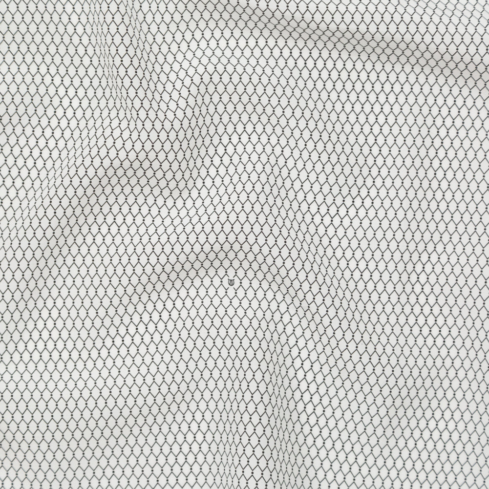 Italian White and Black Geometric Silk and Cotton Voile