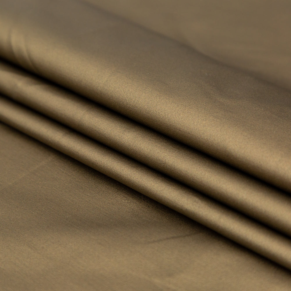 Italian Army Green Stretch Cotton Twill with a Metallic Antique Gold Laminate Folded