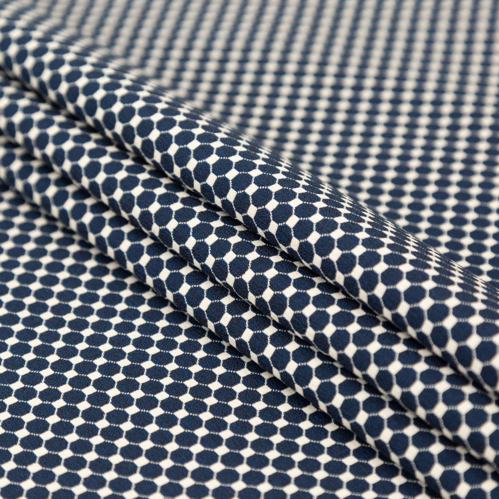Italian Navy and Ecru Stretch Geometric Jacquard Folded