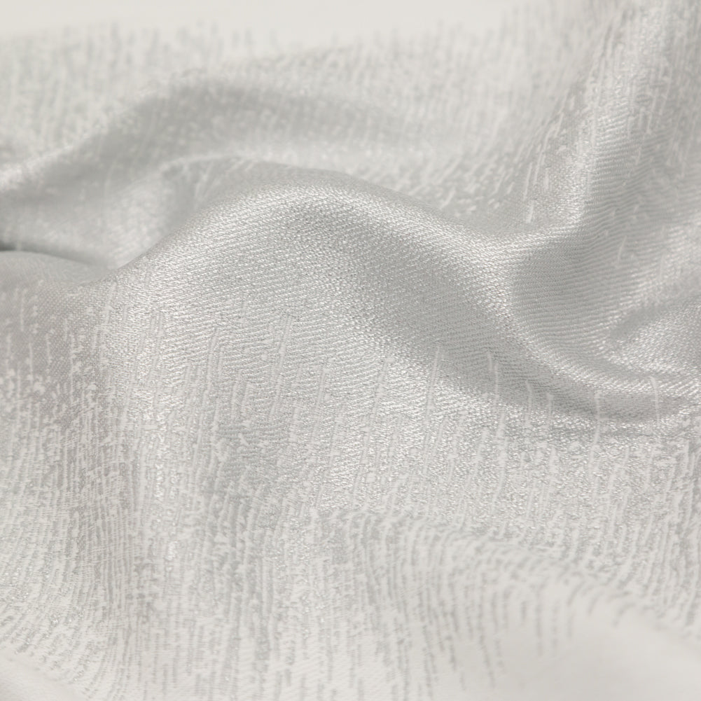 Italian Metallic Silver and White Abstract Cotton Jacquard Detail