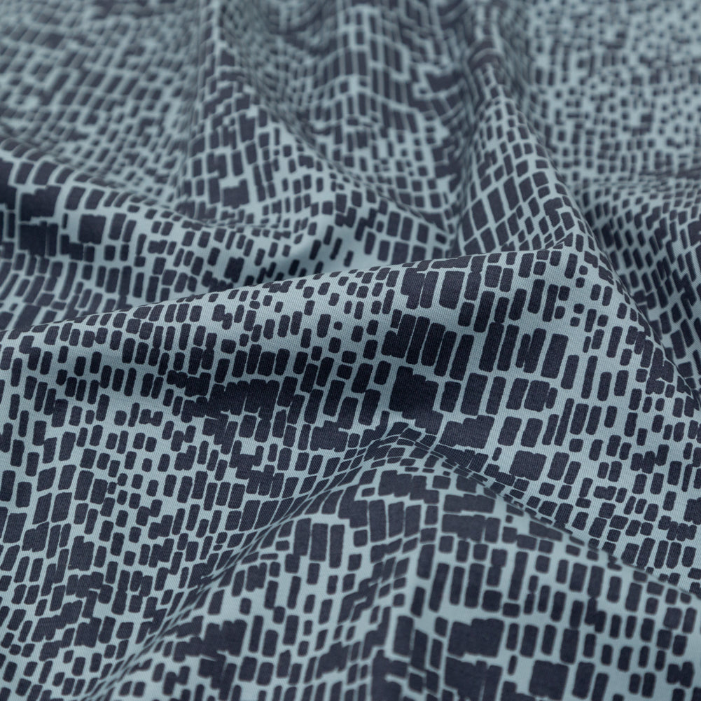Navy on Arona Blue Bricks Printed Stretch Cotton Twill Detail