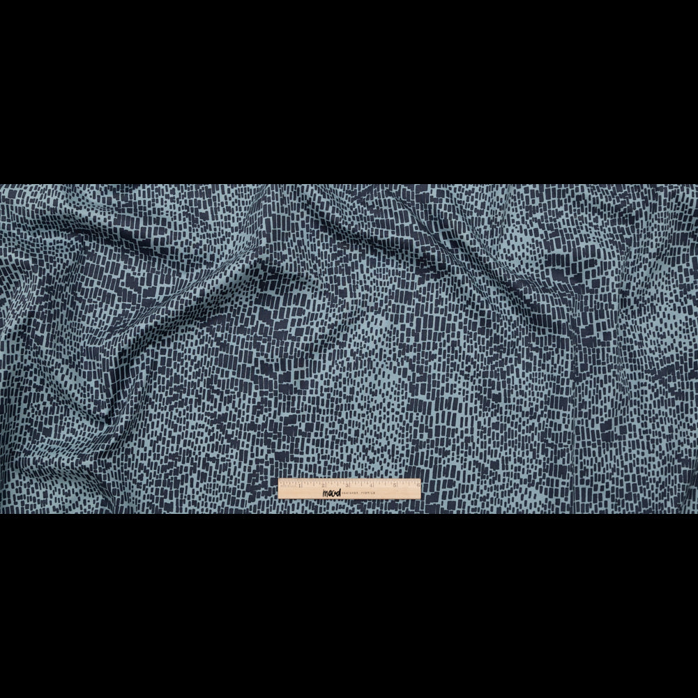 Navy on Arona Blue Bricks Printed Stretch Cotton Twill Full