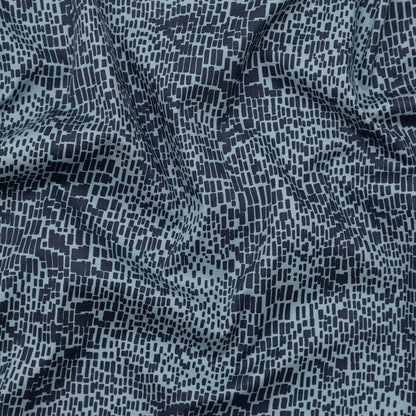 Navy on Arona Blue Bricks Printed Stretch Cotton Twill