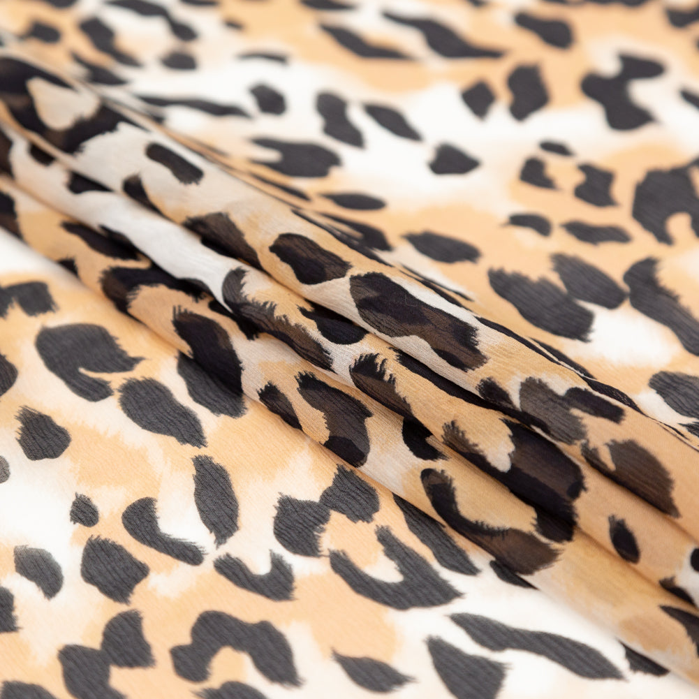 Chocolate Torte, Toffee Brown and Simply Taupe Leopard Printed Crinkled Silk Chiffon Folded