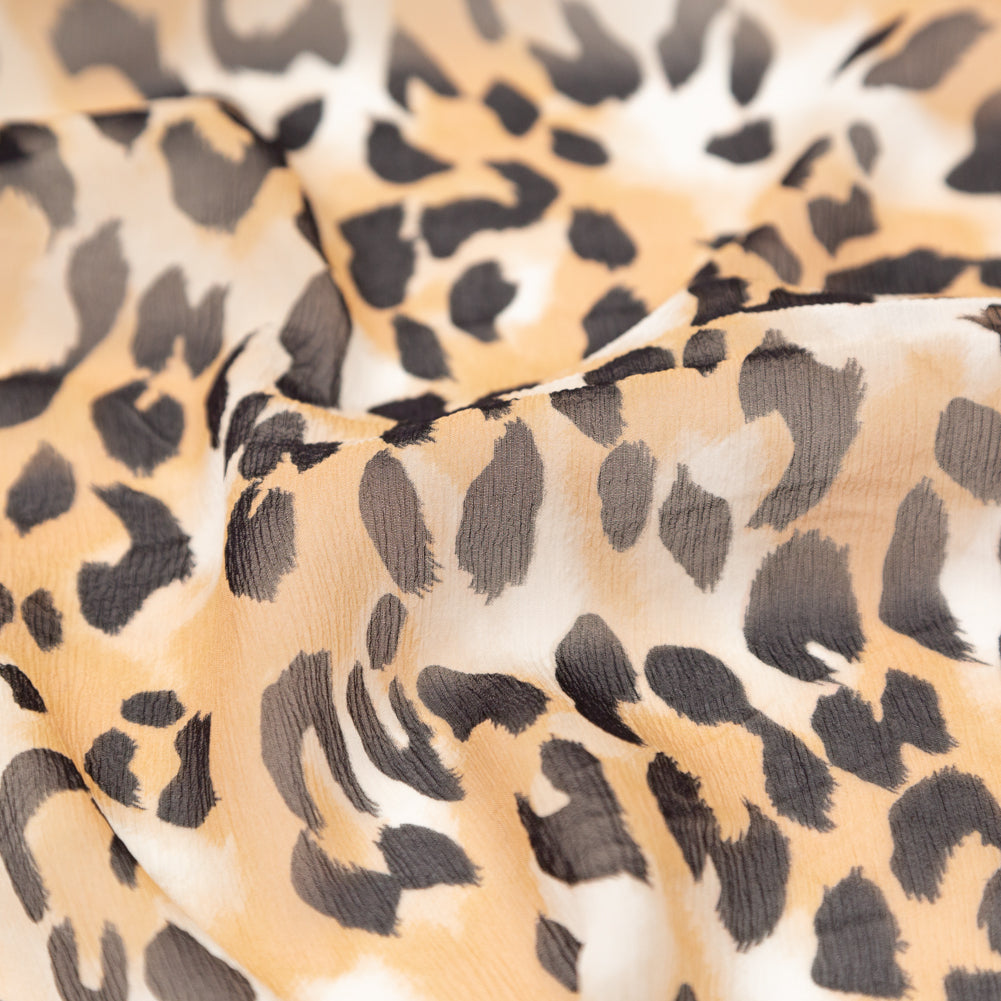 Chocolate Torte, Toffee Brown and Simply Taupe Leopard Printed Crinkled Silk Chiffon Detail