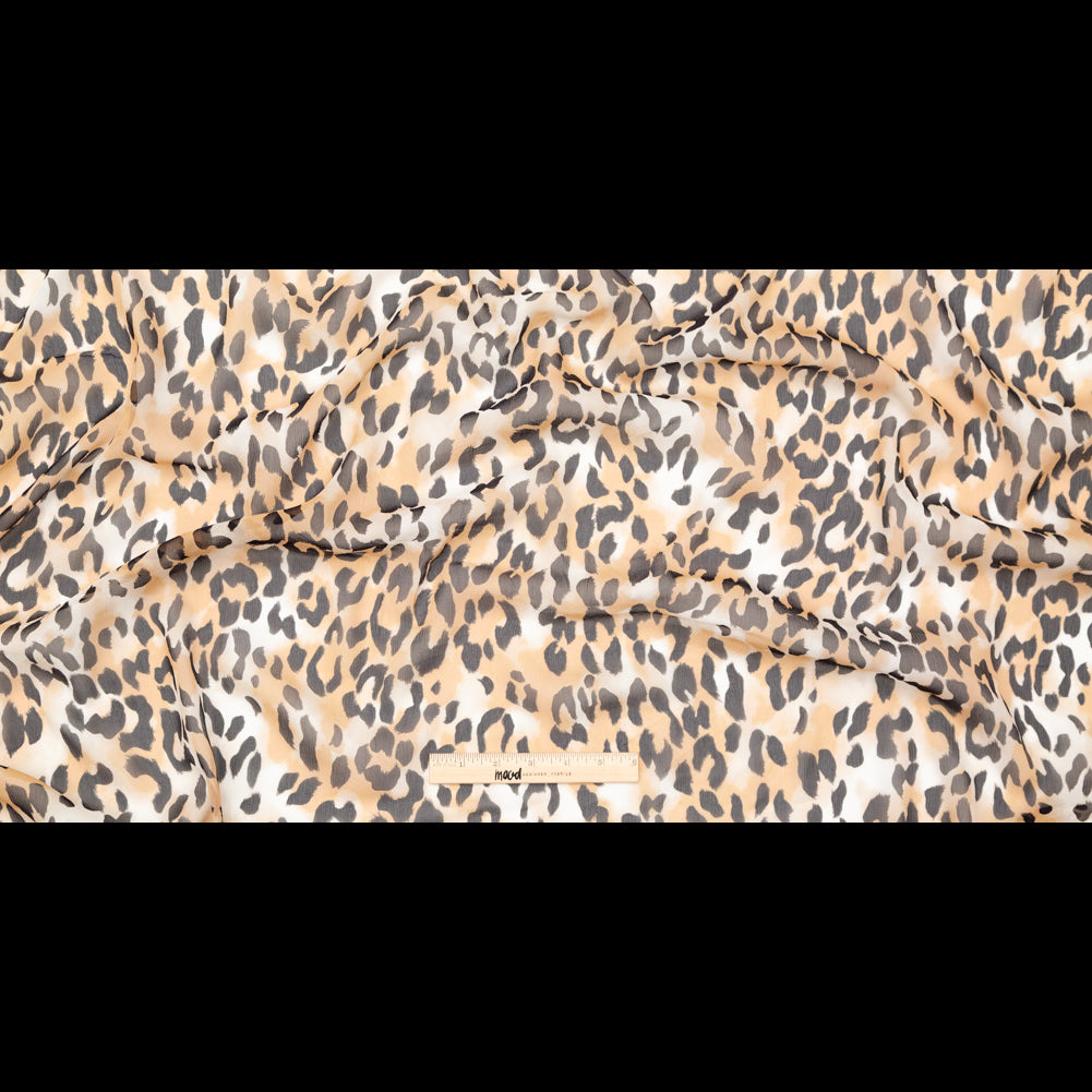 Chocolate Torte, Toffee Brown and Simply Taupe Leopard Printed Crinkled Silk Chiffon Full