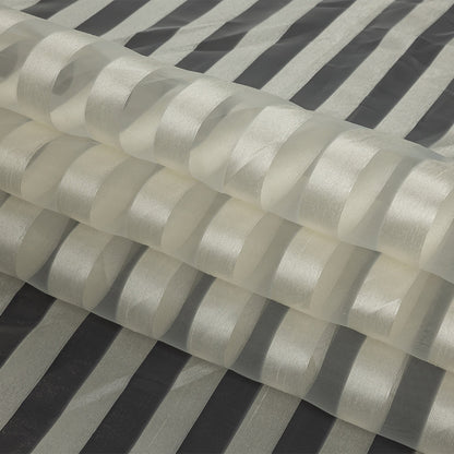 Cannoli Cream Organza with Woven Awning Stripes Folded