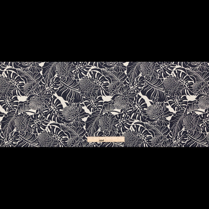 Italian Carbon Blue and Ecru Floral Cotton Jacquard Full