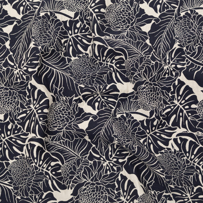 Italian Carbon Blue and Ecru Floral Cotton Jacquard