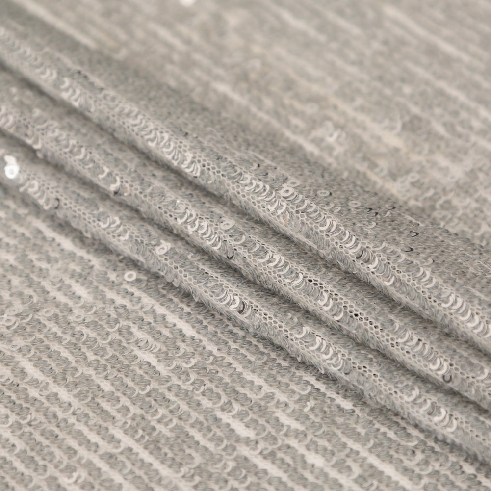 Silver Striped Circle Sequins over White Mesh Folded
