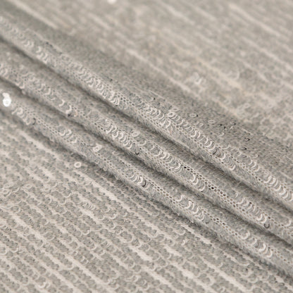 Silver Striped Circle Sequins over White Mesh Folded