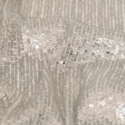 Silver Striped Circle Sequins over White Mesh Detail