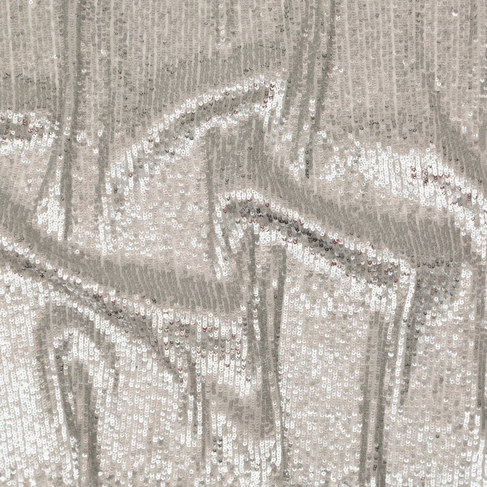 Silver Striped Circle Sequins over White Mesh