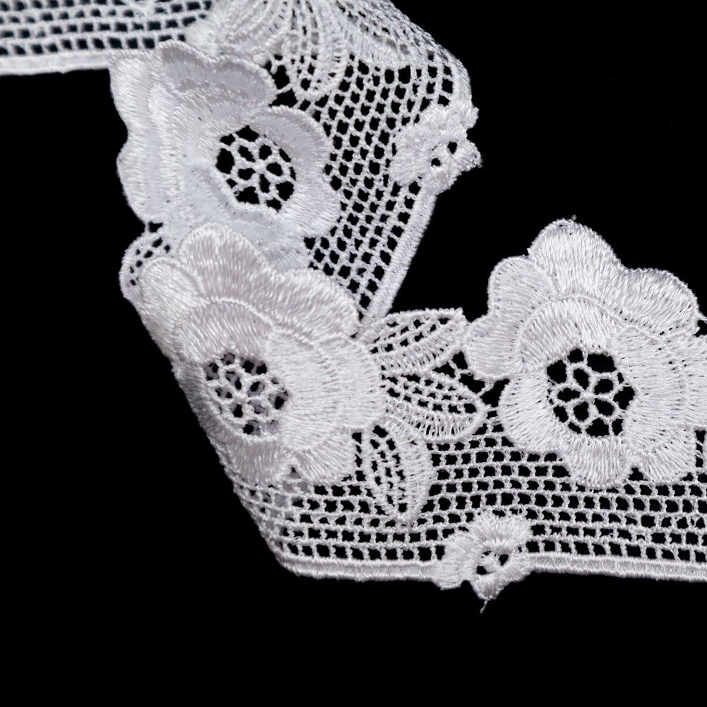 European White Floral Venise Lace Trim - 2.25" Detail