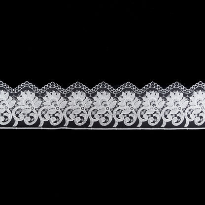 European White Floral Embroidered Lace on Mesh - 3.875"