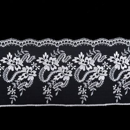 European Off-White Floral Embroidered Lace on Mesh - 4" Detail