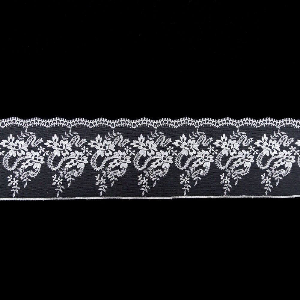 European Off-White Floral Embroidered Lace on Mesh - 4"