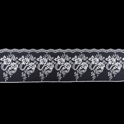 European Off-White Floral Embroidered Lace on Mesh - 4"