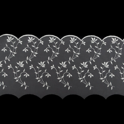 European White Scalloped Embroidery Lace on Mesh - 9.5"
