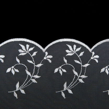 European White Scalloped Embroidery Lace on Mesh - 5.5" Detail
