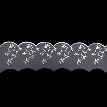 European White Scalloped Embroidery Lace on Mesh - 5.5"