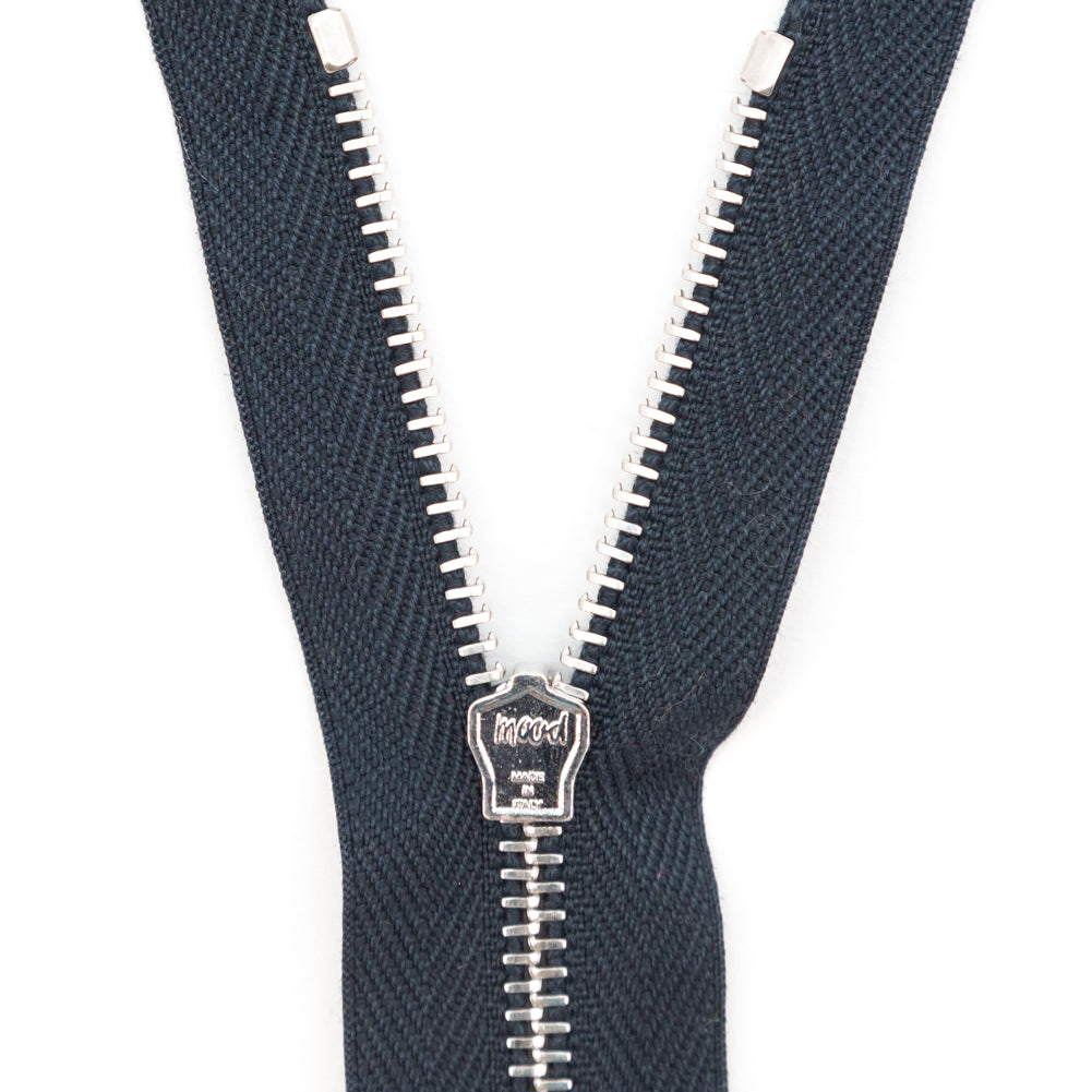 Mood Exclusive Italian Navy and Silver T3 Closed End Metal Zipper - 9" Detail