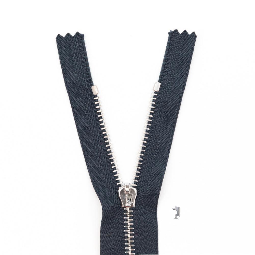 Mood Exclusive Italian Navy and Silver T3 Closed End Metal Zipper - 9"