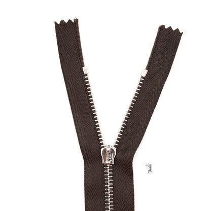 Mood Exclusive Italian Brown and Silver T3 Closed End Metal Zipper - 9"
