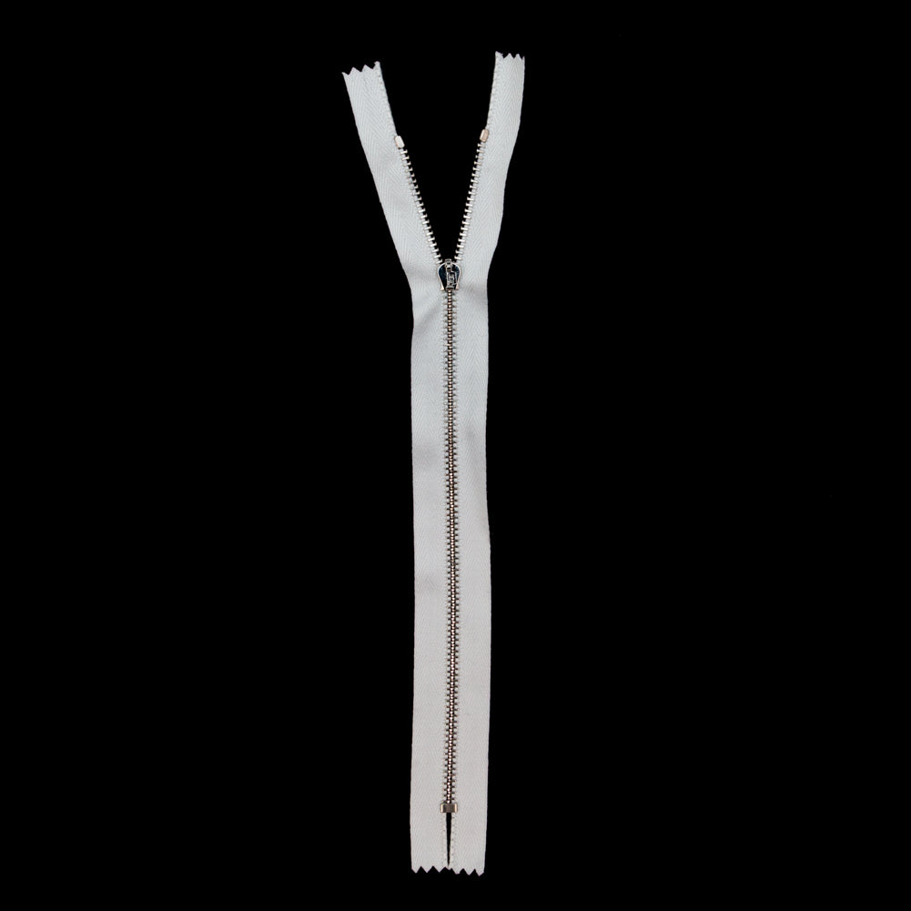 Mood Exclusive Italian White and Silver T3 Closed End Metal Zipper - 9" Full