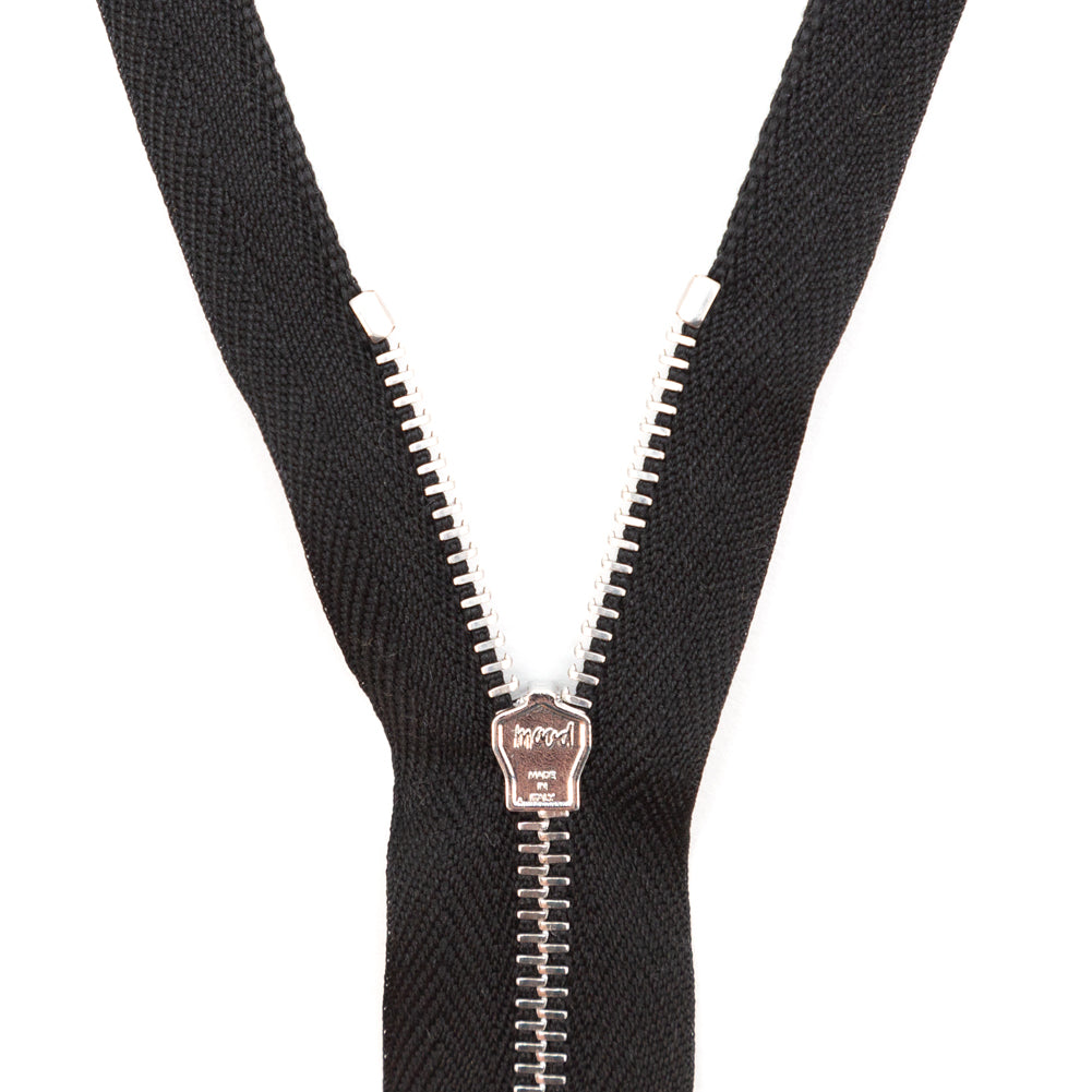 Mood Exclusive Italian Black and Silver T3 Open End Metal Zipper - 27.5" Detail