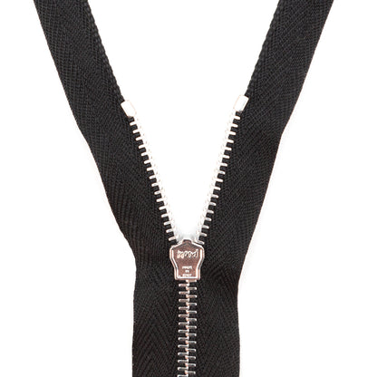 Mood Exclusive Italian Black and Silver T3 Open End Metal Zipper - 27.5" Detail