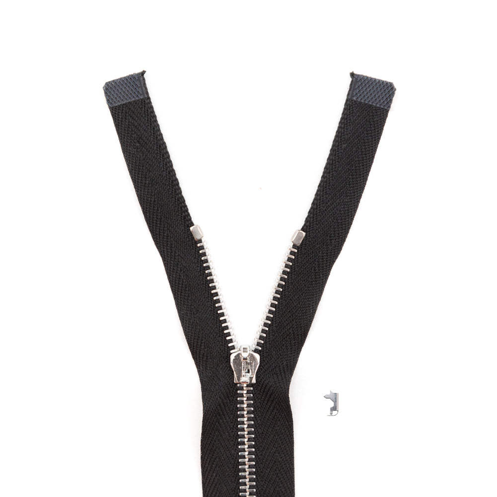 Mood Exclusive Italian Black and Silver T3 Open End Metal Zipper - 27.5"