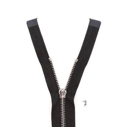 Mood Exclusive Italian Black and Silver T3 Open End Metal Zipper - 27.5"