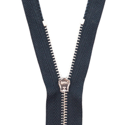 Mood Exclusive Italian Navy and Silver T3 Open End Metal Zipper - 27.5" Detail