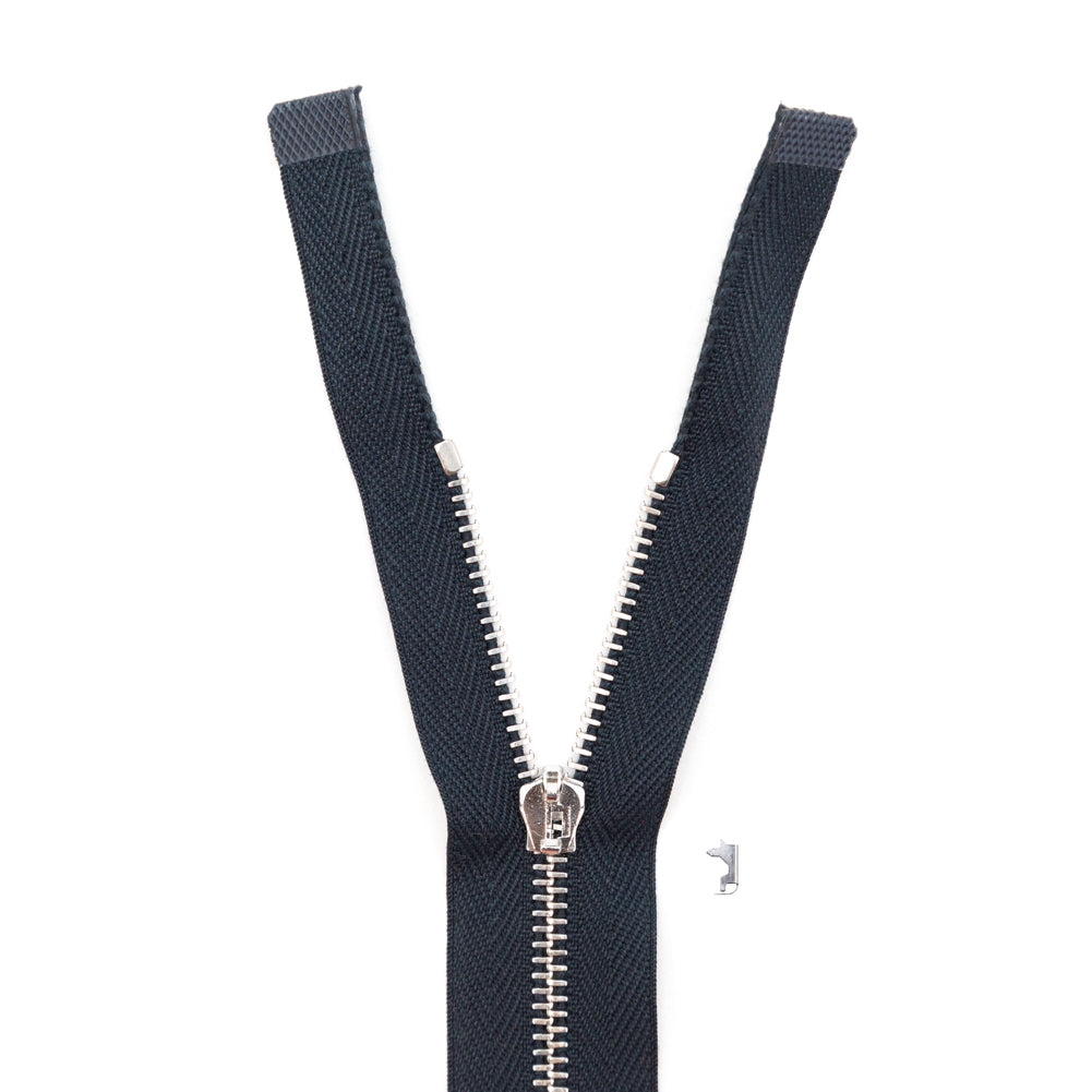 Mood Exclusive Italian Navy and Silver T3 Open End Metal Zipper - 27.5"