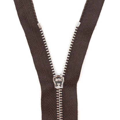 Mood Exclusive Italian Brown and Silver T3 Open End Metal Zipper - 27.5" Detail