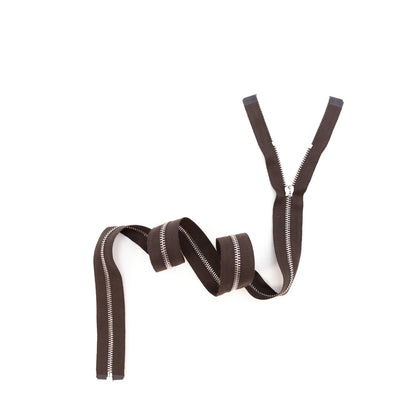 Mood Exclusive Italian Brown and Silver T3 Open End Metal Zipper - 27.5" Full