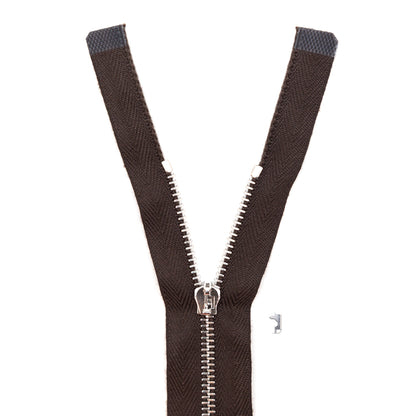 Mood Exclusive Italian Brown and Silver T3 Open End Metal Zipper - 27.5"