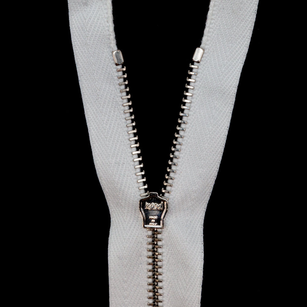 Mood Exclusive Italian Off-White and Silver T3 Open End Metal Zipper - 27.5" Detail