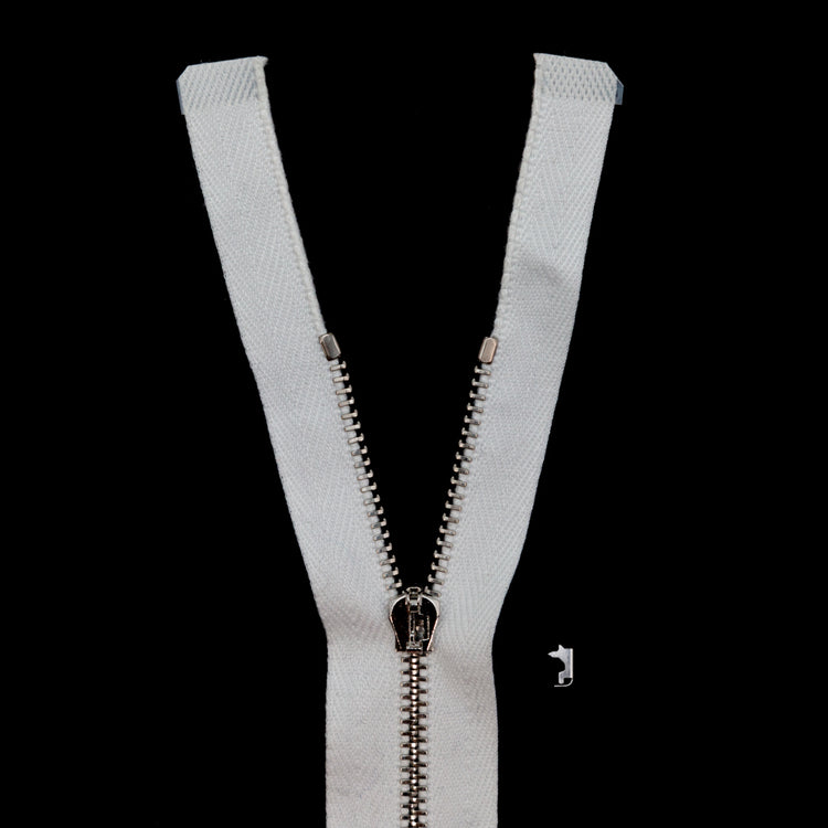 template--26688905969737__main-Mood Exclusive Italian Off-White and Silver T3 Open End Metal Zipper - 27.5"