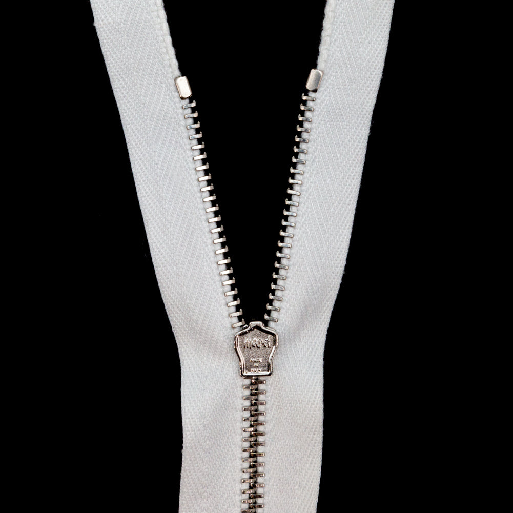 Mood Exclusive Italian White and Silver T3 Open End Metal Zipper - 27.5" Detail
