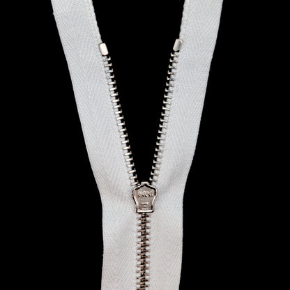 Mood Exclusive Italian White and Silver T3 Open End Metal Zipper - 27.5" Detail