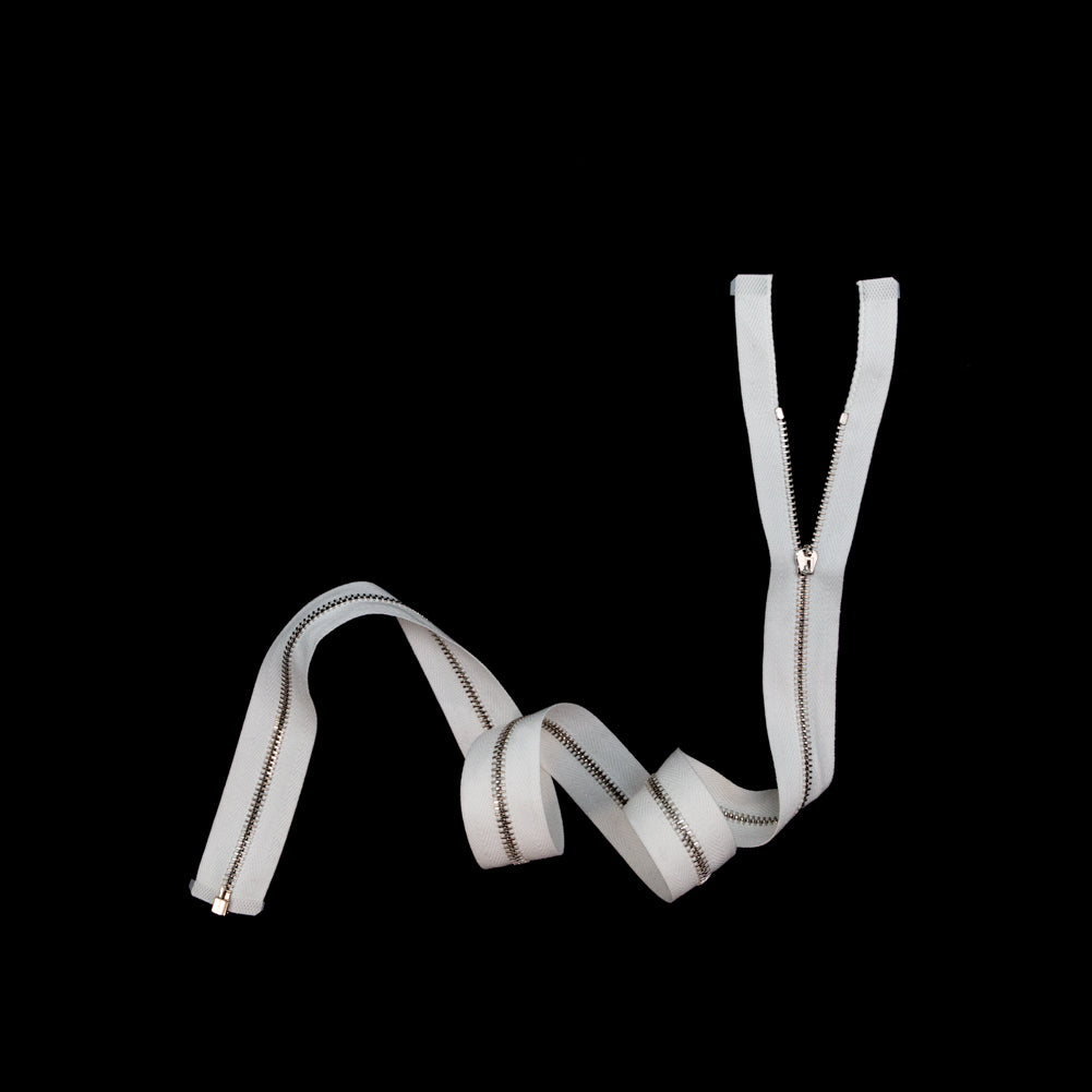 Mood Exclusive Italian White and Silver T3 Open End Metal Zipper - 27.5" Full